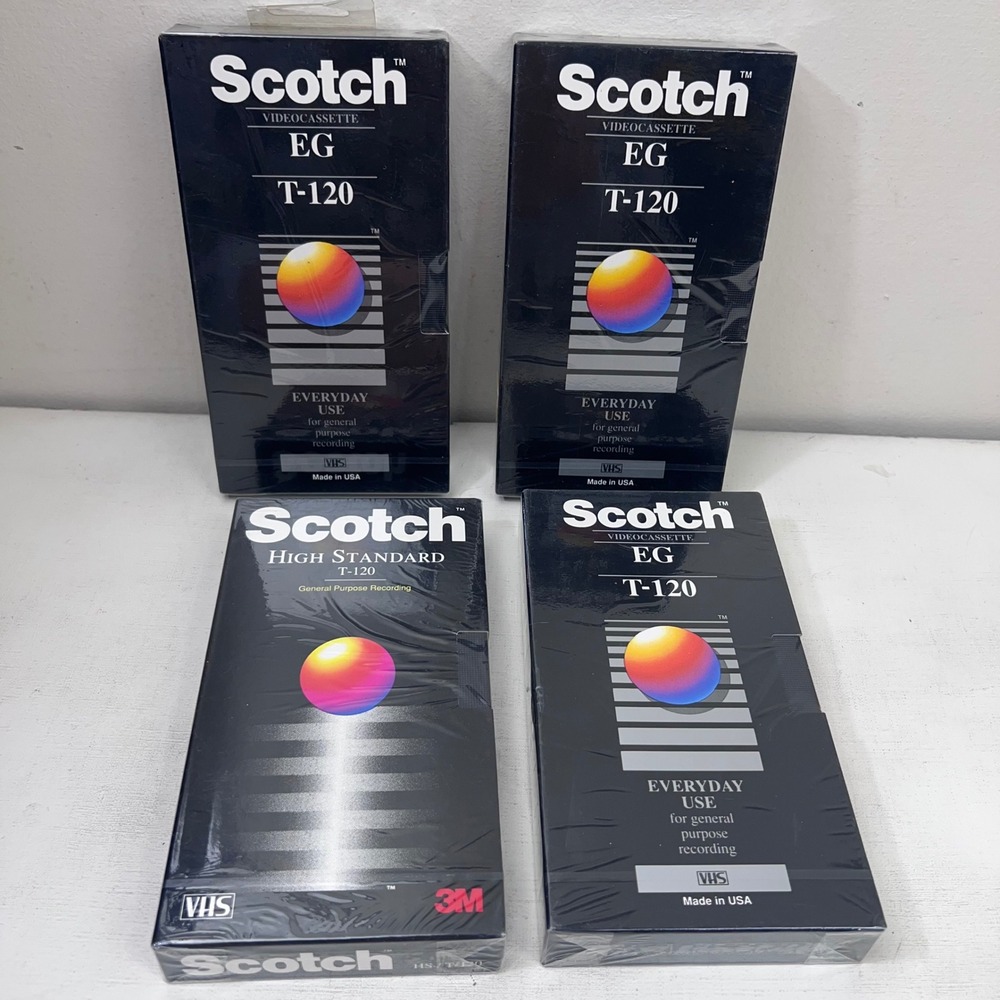 Lot of 4 Scotch T-120 Blank VHS Tapes Sealed EG Everyday High Standard 3M‎ USA